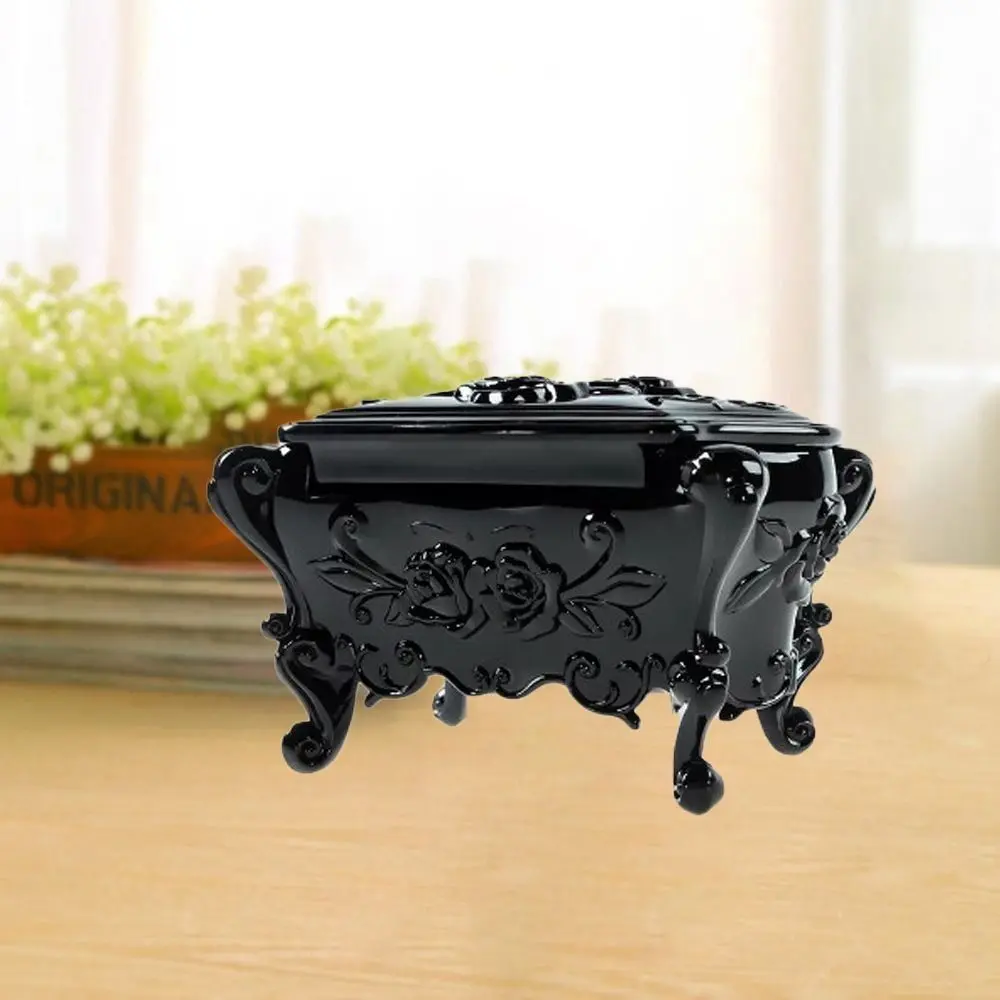 Beautiful With Mirror Rose Flower Storage Box Korean Style Retro Jewelry Storage Box Carved Office