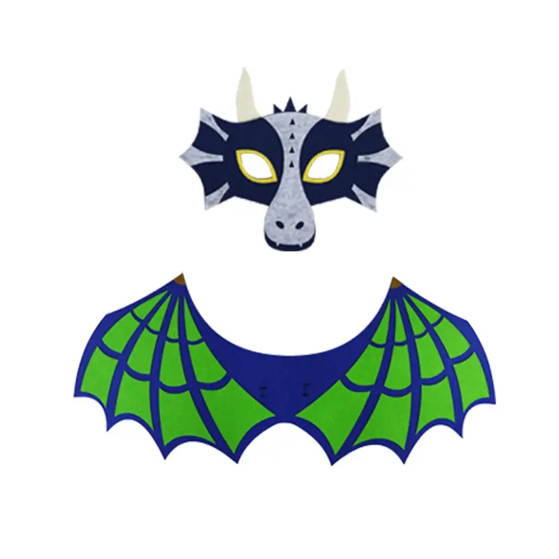652F Dinosaur Cloak Mask Set Children Dinosaur Costume Dinosaur Masks For Kids Party Felt Masquerade Dress Up