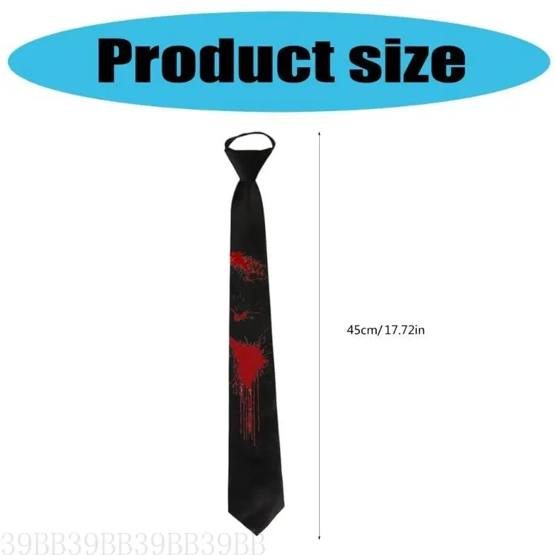 39BB Dark Series Black Neck Tie with Bloodstain Print Perfect for Theme Parties and Fashion Halloween Party Gatherings