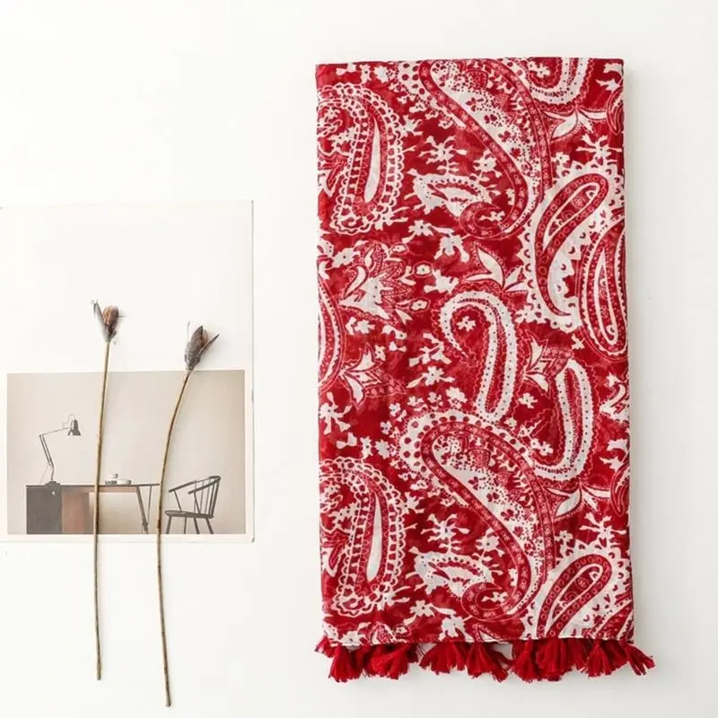 652F Cashew Voile Yarn Shawl with Tassels Breathable and Soft Cashew Scaf for Women Beach Vacation and Music Festival