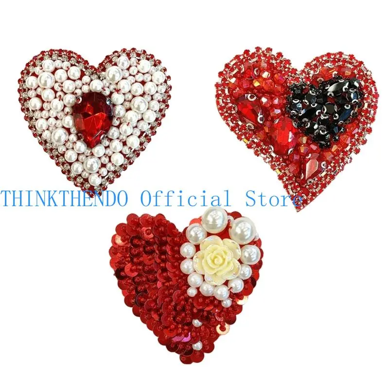 39BB Delicate Sequins Heart Sew Patches Trimmings Applique Wedding Gown DIY