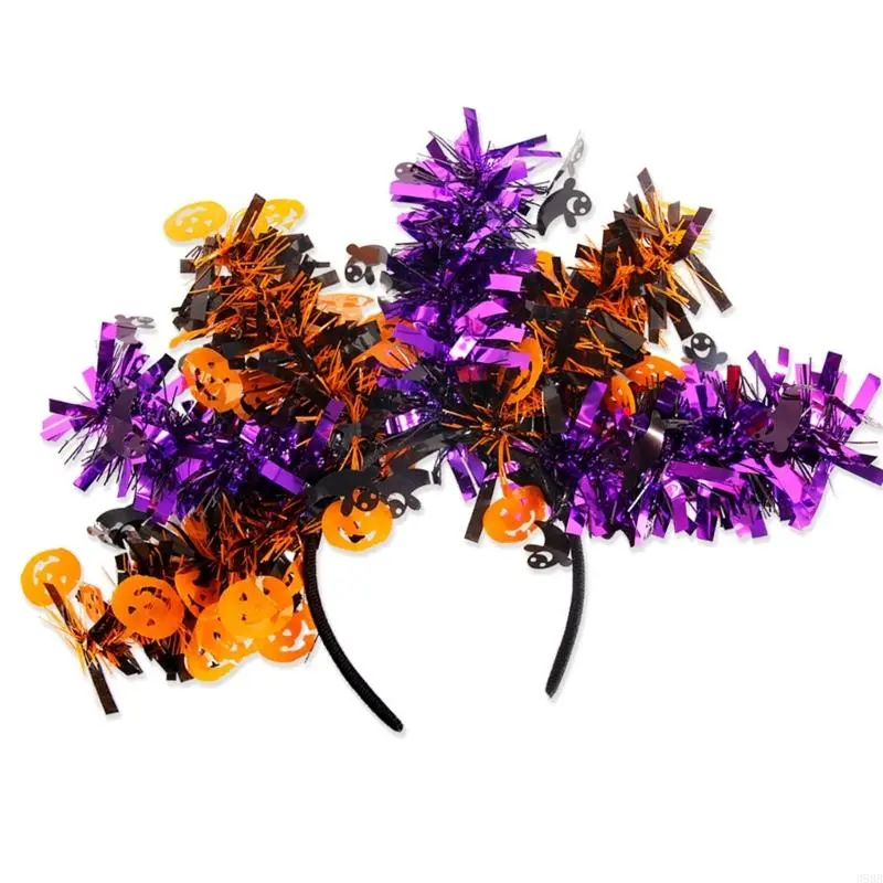 652F Halloween Pumpkin Headband Day of The Death Pipe Cleaners Hairband Cosplay Costume Headpiece for Adult Festival Headwear