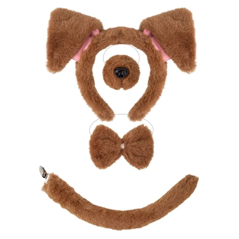 652F 1/4/5 Pcs Dog Costumes Set Dog Ears Headband Tail Tutu Skirt for Kids Girls Halloween Christmas Animal Cosplay Props