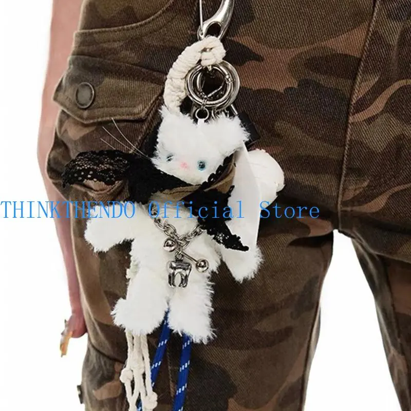 39BB Trendy Charm Pendant Waist Chain with Love Heart Pendant Cats Theme Waist Chain Keychain Ornament for Adult and Teens