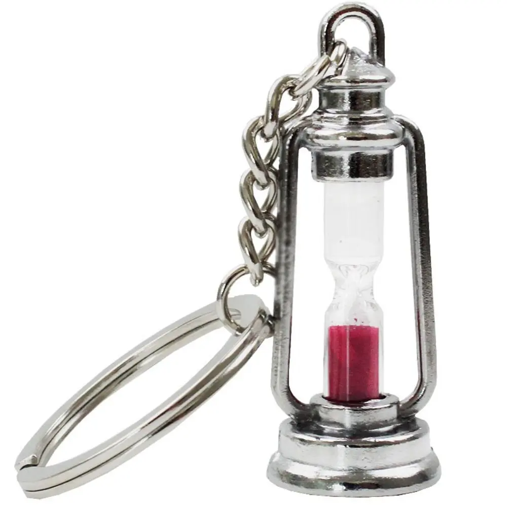 Nostalgic Metal Hourglass Keychain Metal Craft Retro Kerosene Lamp Hourglass Lightweight Car Hourglass Pendant Children's Gift