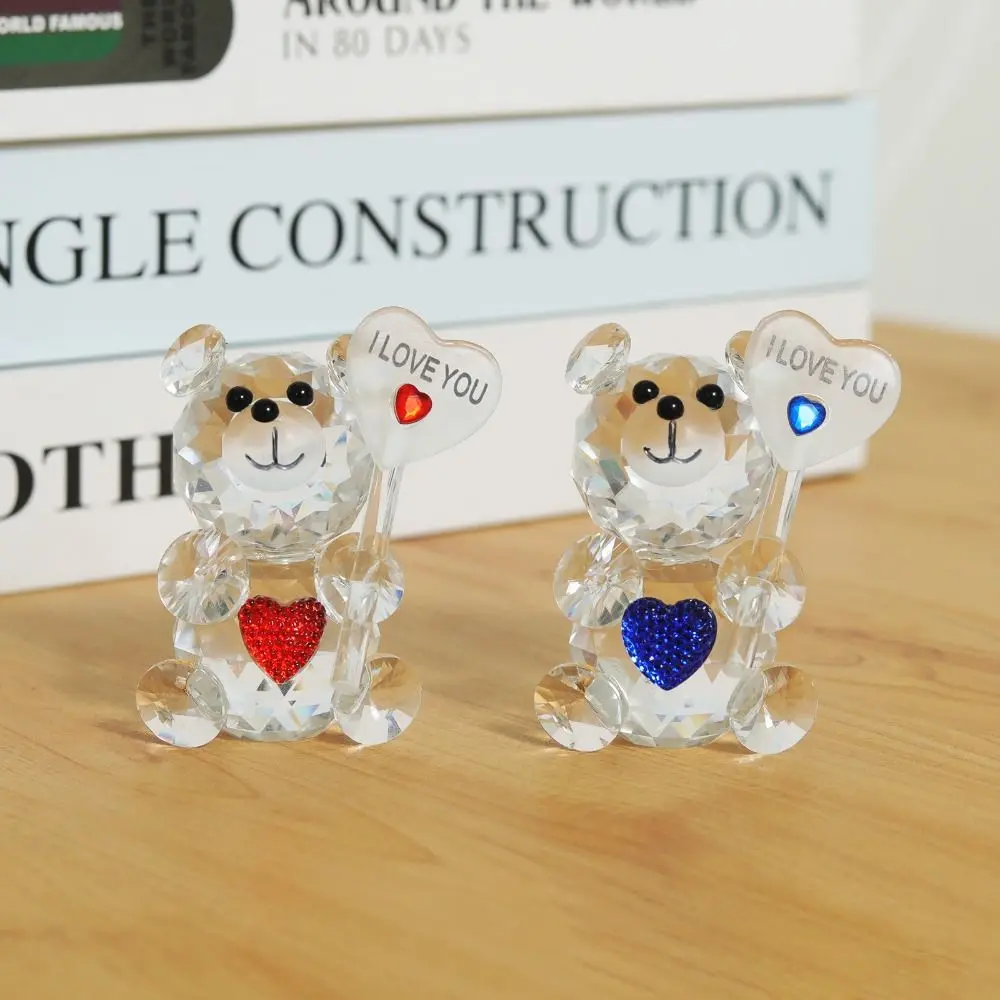 I Love You Sign Crystal Bear Figurine Creative Romantic Little Bear Statue Home Decor Cute Desktop Ornament Living Room