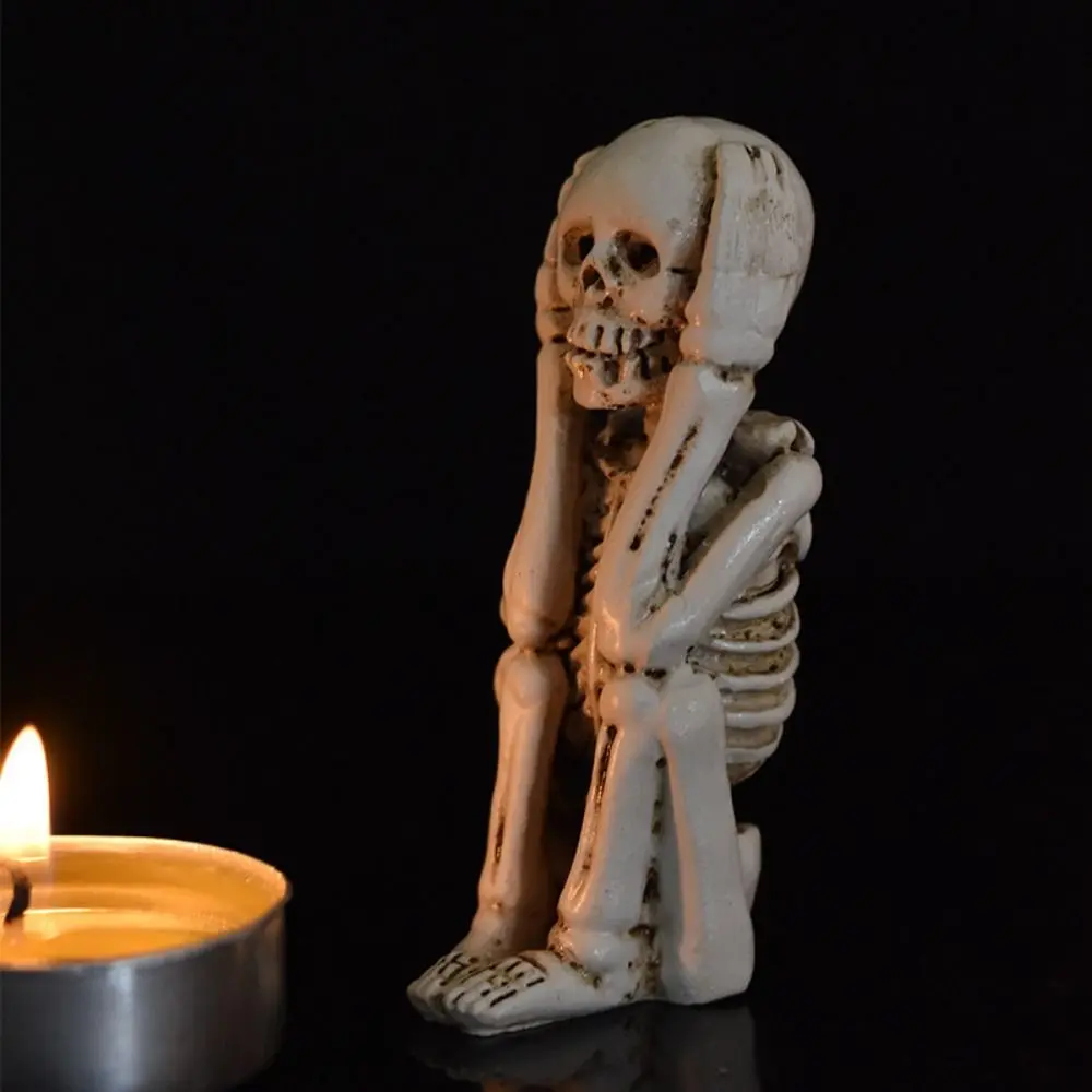 3pcs Creative Resin No Listen No Look No Say Skull Gothic Decorative Skeleton Sculpture Mini Skull Statue Decor Desk