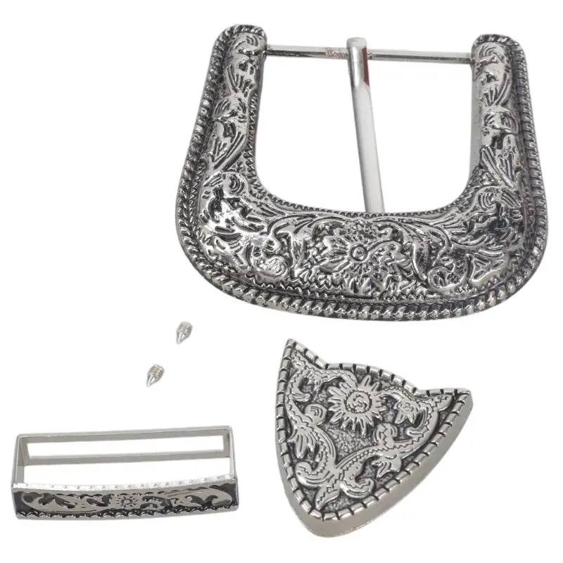 652F Ethnic Belt Three Pieces Set Pin Buckle Metal Printing Waist Accessory Retro Waist Band Buckle Head Ornament