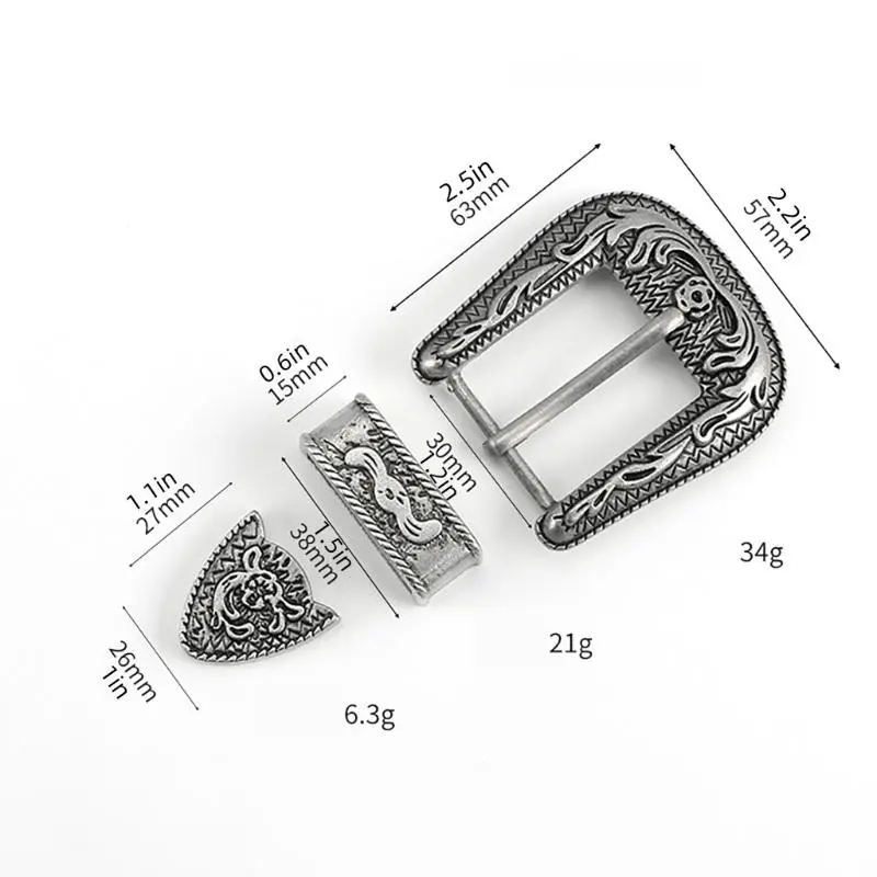 652F Ethnic Belt Three Pieces Set Pin Buckle Metal Printing Waist Accessory Retro Waist Band Buckle Head Ornament