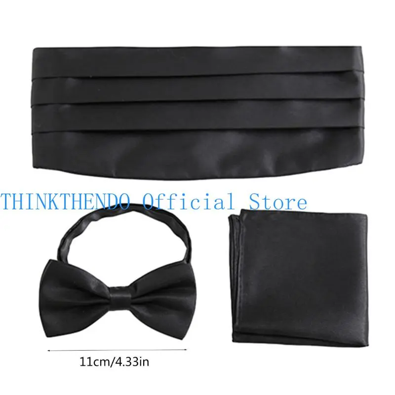 39BB Men Tuxedo Tie Set with Pocket Square Cummerbunds Adult Business Formal Office Meeting Attire Wedding Formal Accessories