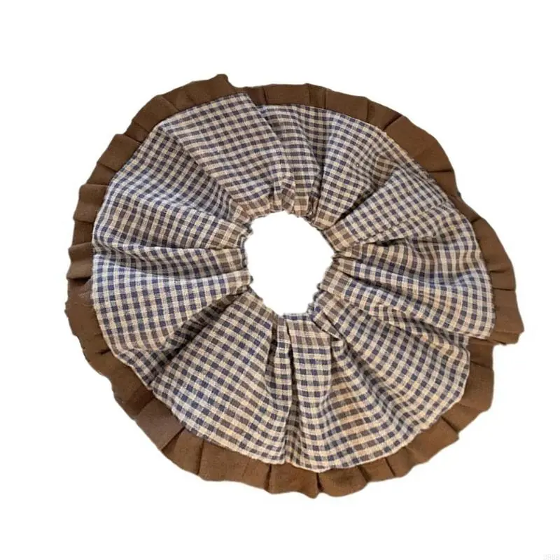 652F Elegant Checker Scrunchies Elastic Ponytail Hair Holder Wedding Hair Rope Big Buns Hair Elastics for Various Hairstyle
