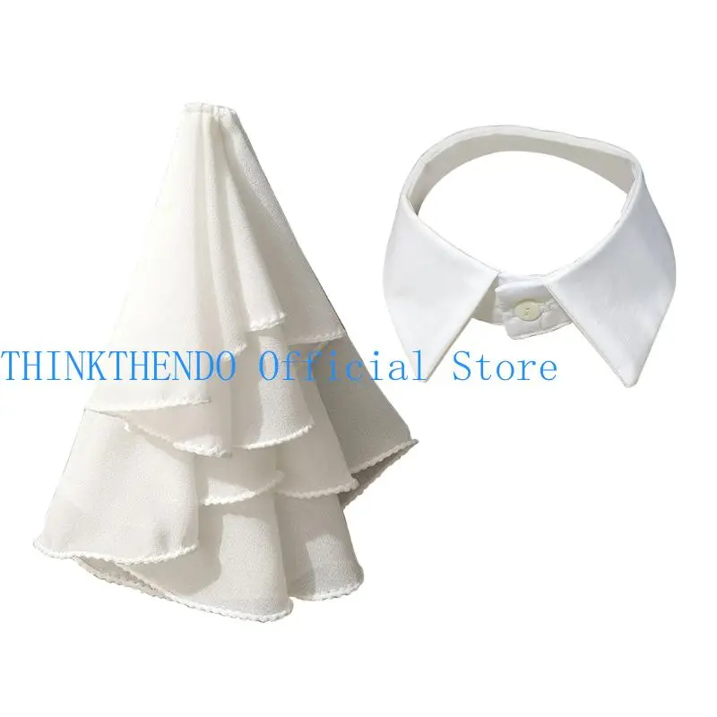 39BB Victorian Lapel Faux Collar with Layer Ruffle Front Blouse Enhancement Accessory