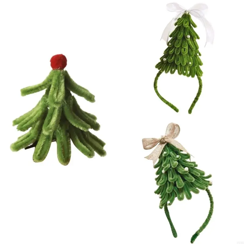 652F Bowknot Christmas Tree Headband Christmas Decorative Hairhoop Holiday Party Festival Decors Family Gathering Headpiece