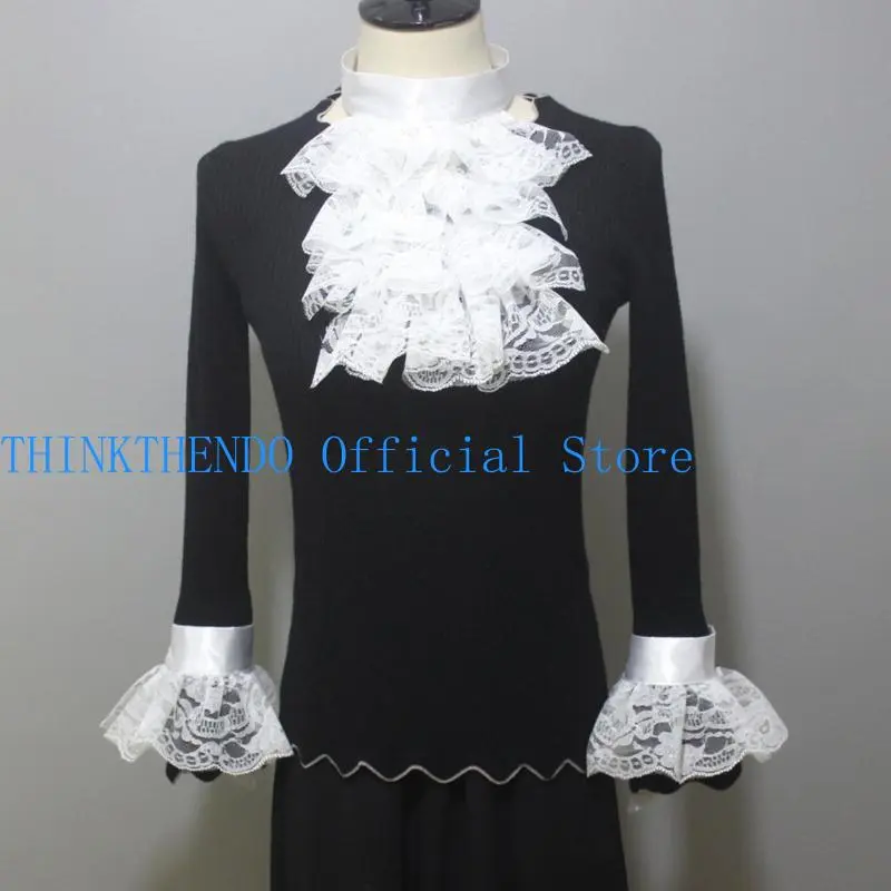 39BB Adjust Size Yarn Ruffled Collar Wrist Cuffs Jabots Collar Women Detachable Cuffs