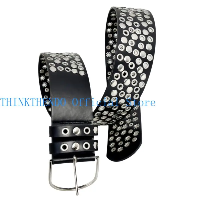 39BB Adjustable Waist Belt for Women Lady Punk Studded Design Waist Sash Streetwear Accessory 110cm Length