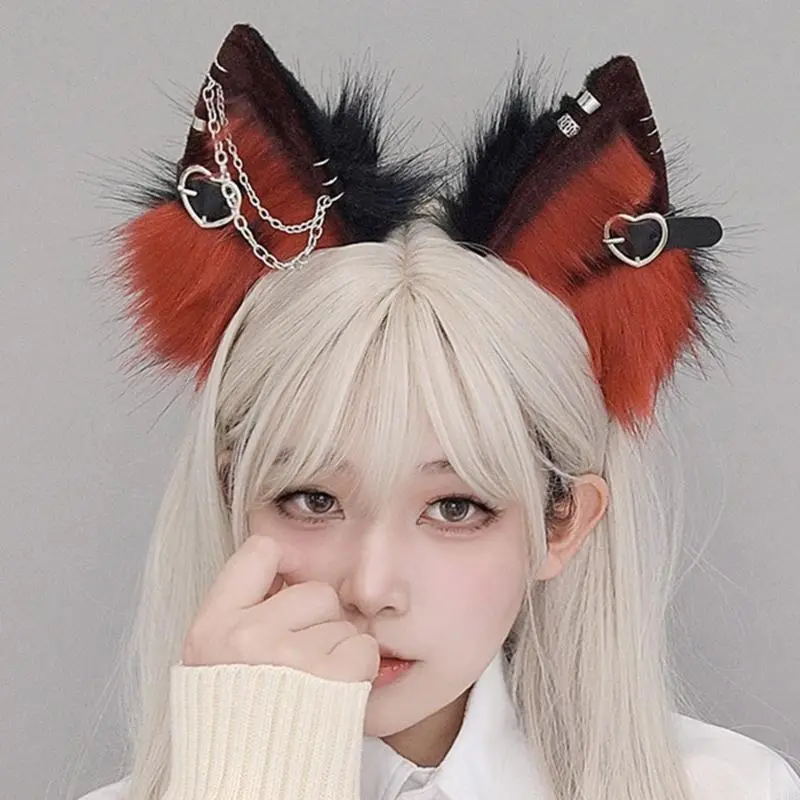652F Punk Ears Cosplay Hair Hoop with Dangle Jewelry Woman Teens Headband for Live Broadcast Carnivals Hairband