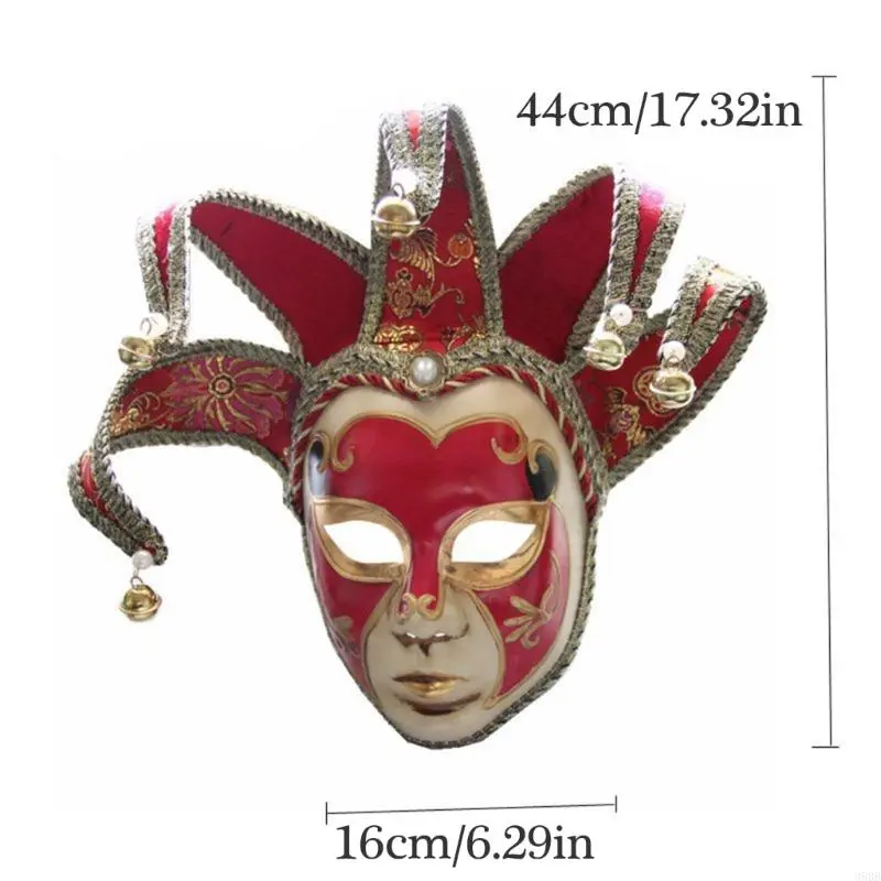 652F Masquerade Full Face Mask With Bells Vintage Mask for Men Women Halloween Cosplay Masquerade Proms Parties
