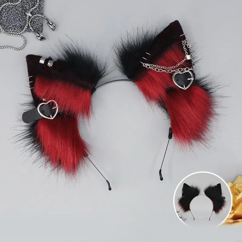 652F Punk Ears Cosplay Hair Hoop with Dangle Jewelry Woman Teens Headband for Live Broadcast Carnivals Hairband