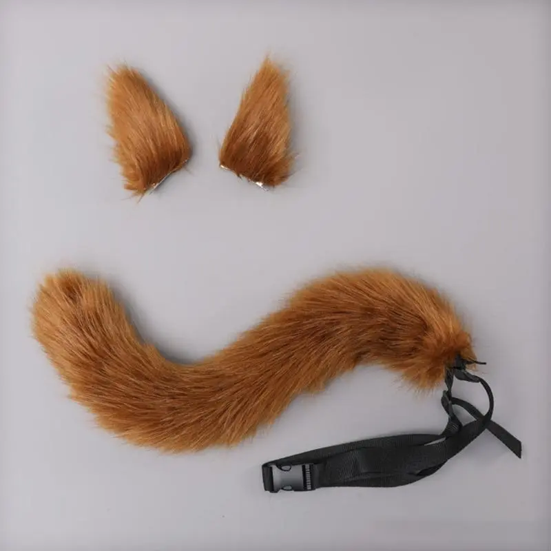 652F 3 Pieces Plush Animal Cosplay Set Foxes Ears Headgear Wolf Tail Fashion Gothic Cosplay Accessory Photo Taking