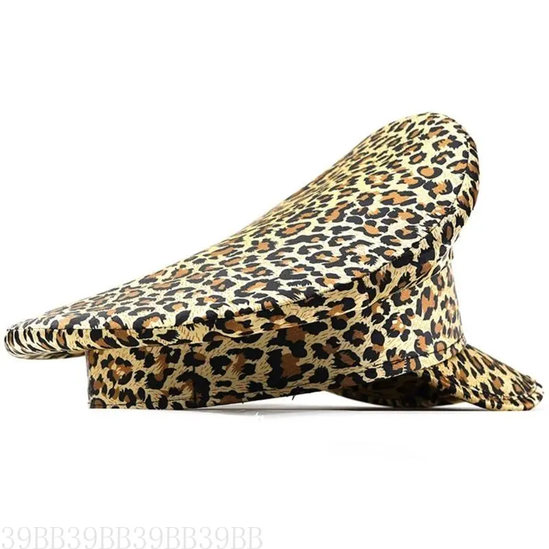 39BB Leopard Print Bridal Hat Captain Hat for Photography Carnivals Cocktail Parties