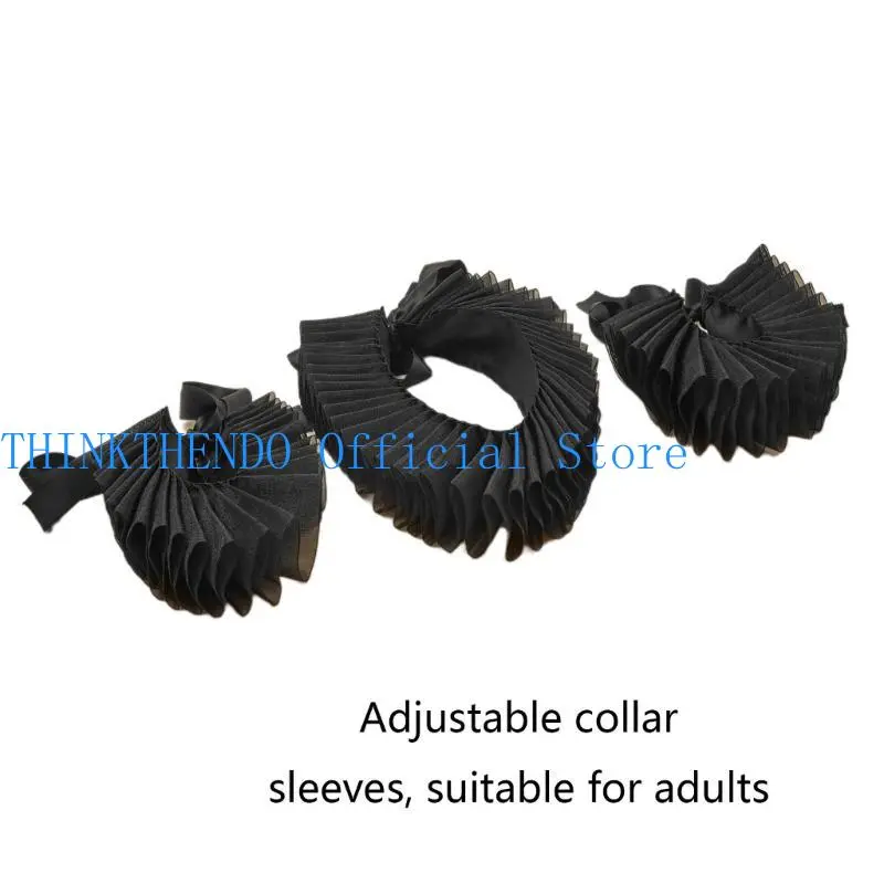 39BB Collar and Cuff Set Victorian Costume Halloween Cosplay Costume Accessories Wrist Cuffs Ruffled Neck Collar