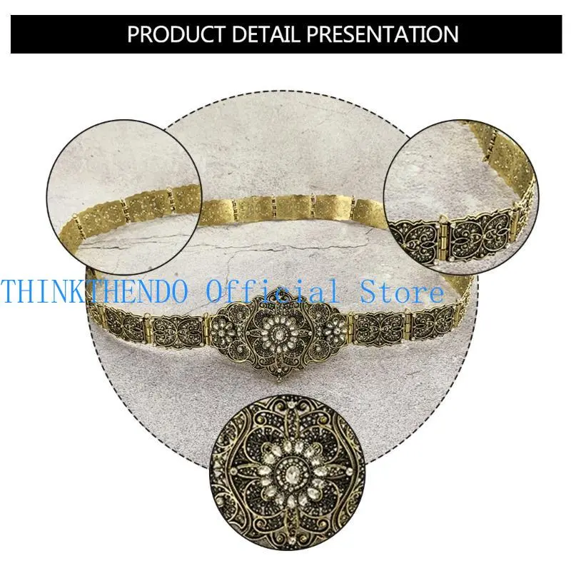 39BB Russian Caucasus Belt for Women Ethnic Long Robe Waist Belt with Rhinestones Wedding Party Waist Decorative Corset