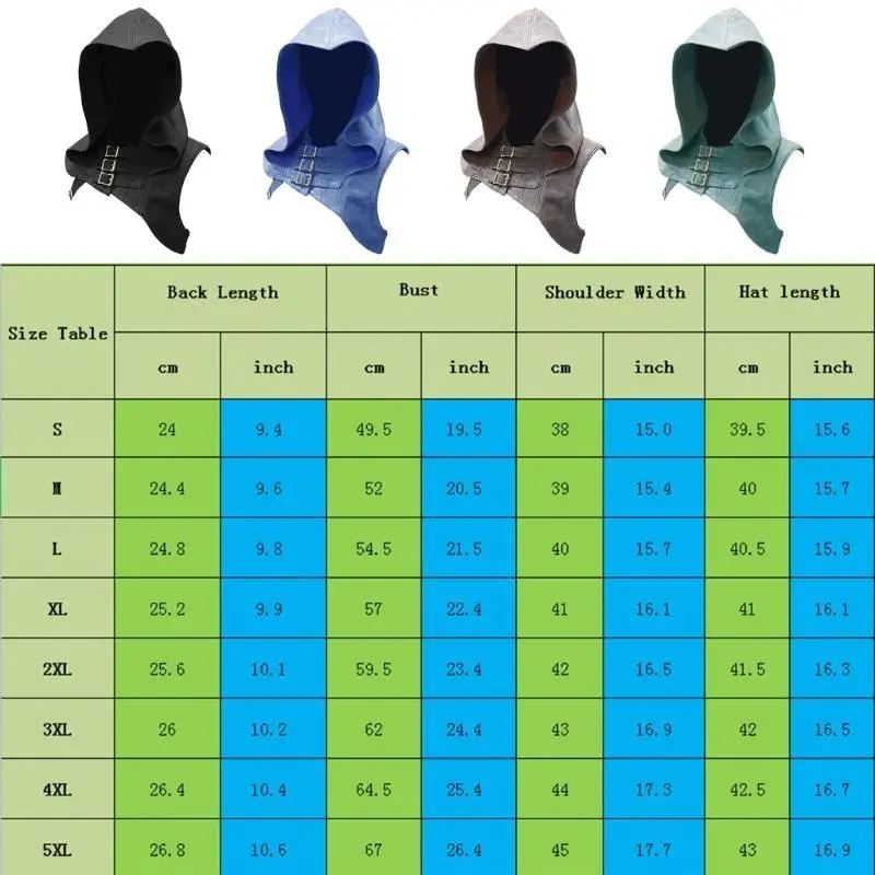 39BB Vintage Hooded Cowl Hat with Adjustable Buckle Strap Medieval Cloak Cape Faux Leather Gothic Cosplay Costume Accessory