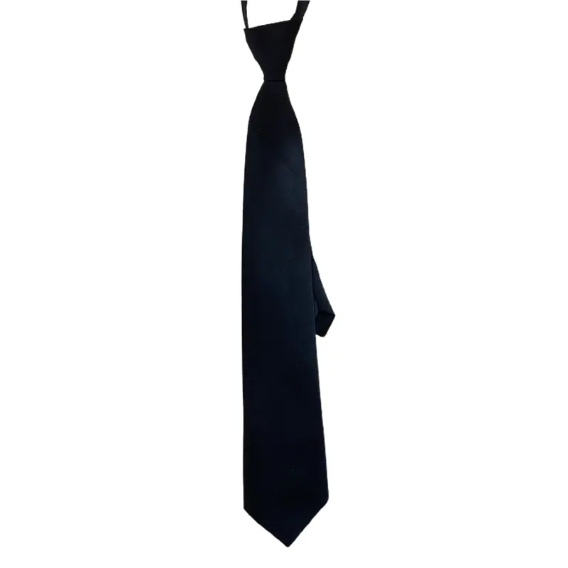 652F Retro Solid Color Silky Narrow Necktie School Uniform Zipper Pre-Tied for Arrow