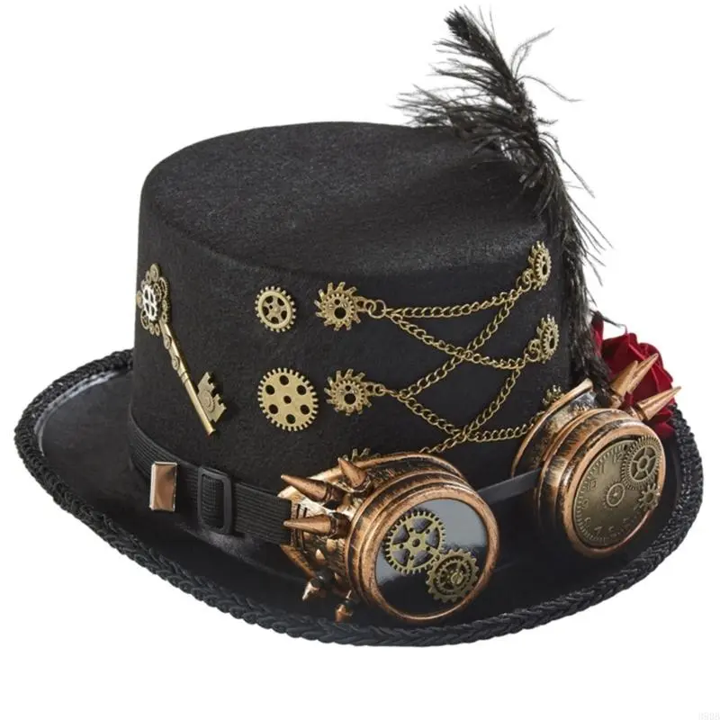 652F Steampunk Top Hat With Goggles Steampunk Hat Steampunk Time Hat Steampunk Accessories Steampunk Bowler Hat