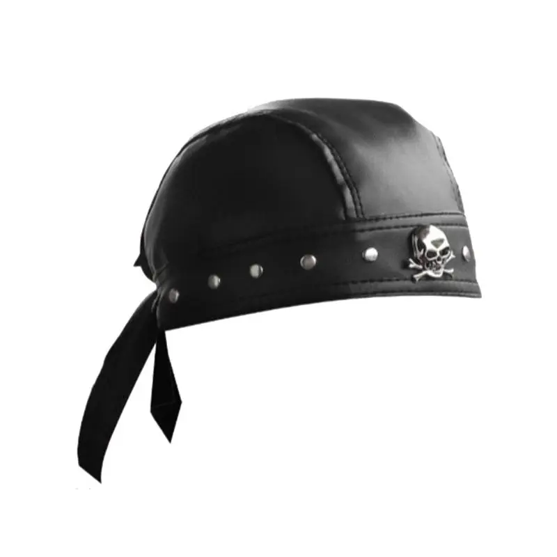 652F Hip Hop Grunge Photo Props Skull Durag for Dating Photography Cabbie Headwear Rivet Studded Hat