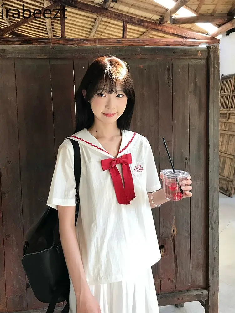 Japanese College Navy Collar Set 2024 Summer New Sweet Age-reducing Slimming Commuter Two-piece Set Conjunto Feminino