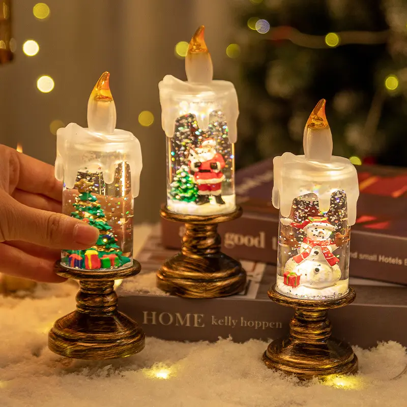 Christmas Candle Lights Fireplace Decorations Multifunctional Resin Lighting Snowflake Crystal Ball Light Party Christmas Gifts
