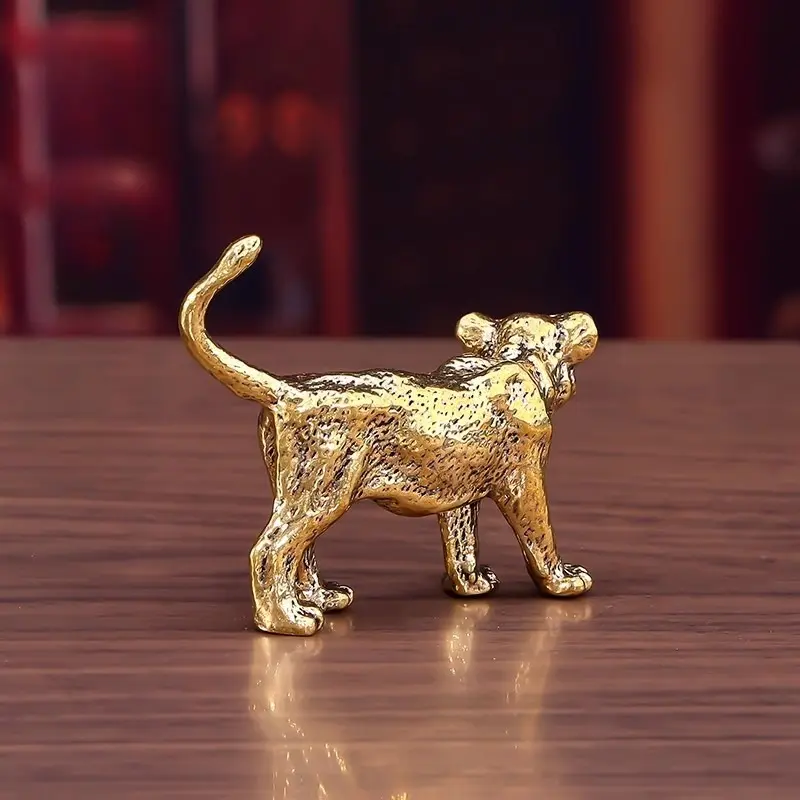 Pure Copper Majestic Lion King Miniatures Figurines Desk Decorations Vintage Brass Mini Animal Statue Home Decor Ornaments Craft