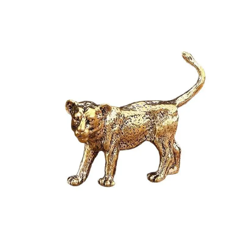 Pure Copper Majestic Lion King Miniatures Figurines Desk Decorations Vintage Brass Mini Animal Statue Home Decor Ornaments Craft