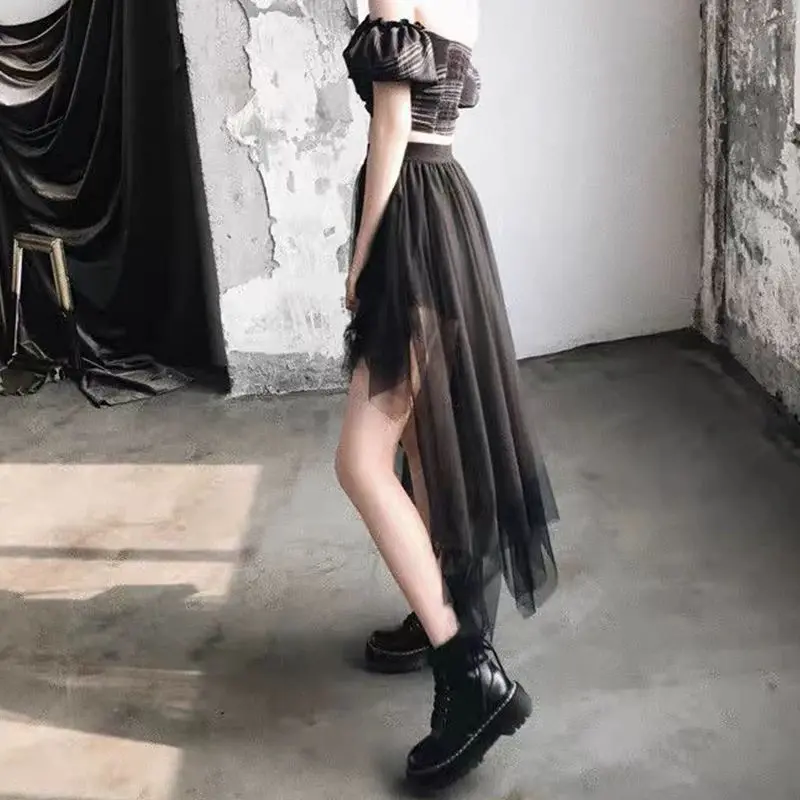Sequins Short in Front and Long in Back Dovetail Irregular One-piece Wrap Falda Medium Length Single Layer Perspective Skirt