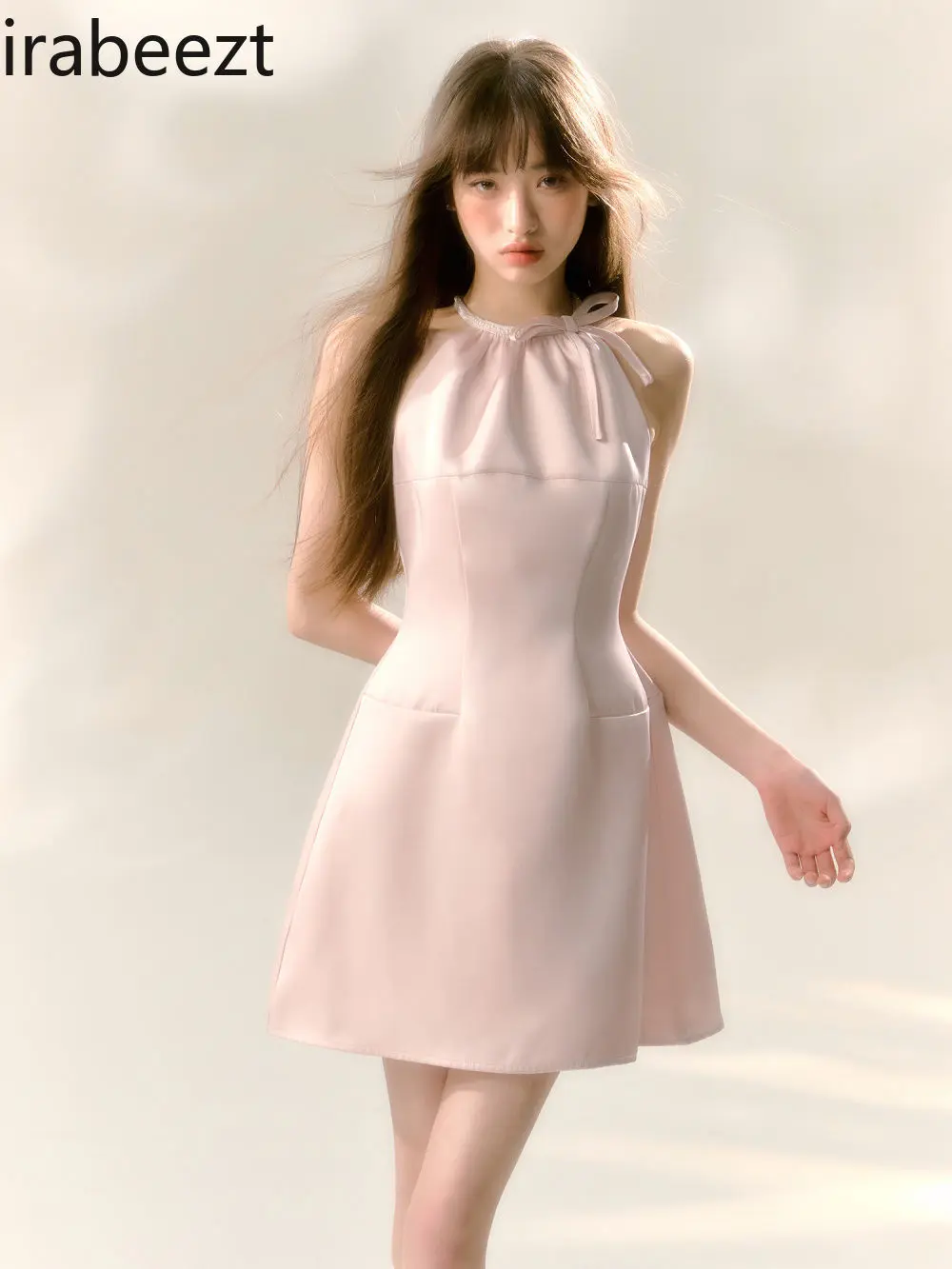 Fresh Temperament Casual Pink Strappy Dress French Sleeveless Waist Short A-line Vestidos De Noche Juveniles Sexy Dress