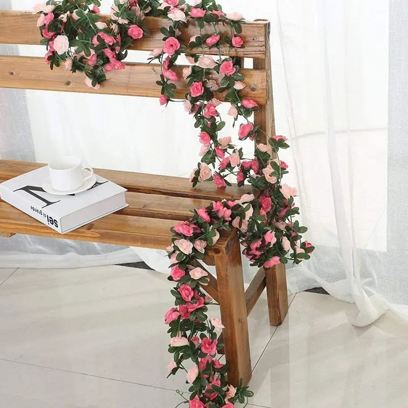 1.8m Artificial Rose Vine Flowers Green Leaves Garland for Wedding Arch DIY Fake Plant Vine Garden Wall Home Party Spring Decor
