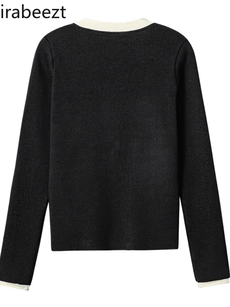 American Contrasting Color Half-open Collar Sweater for Women New Autumn and Winter Bottoming Shirt Design Slim Fit Top