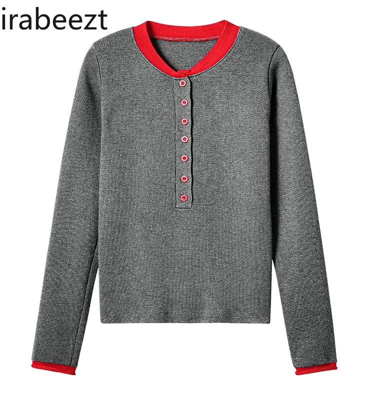 American Contrasting Color Half-open Collar Sweater for Women New Autumn and Winter Bottoming Shirt Design Slim Fit Top