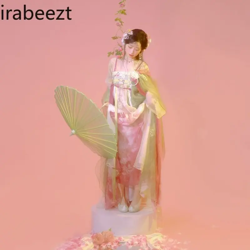 Chest-length Printed National Style Pleated Long Robe on Daily Tang-style Spring and Summer Hanfu Small Super Fairy Suit