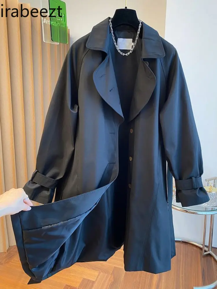 Sobretudo Feminino European Goods 2024 Spring New Niche Design Sense Retro Casual Irregular Collar Long Trench Coat Female