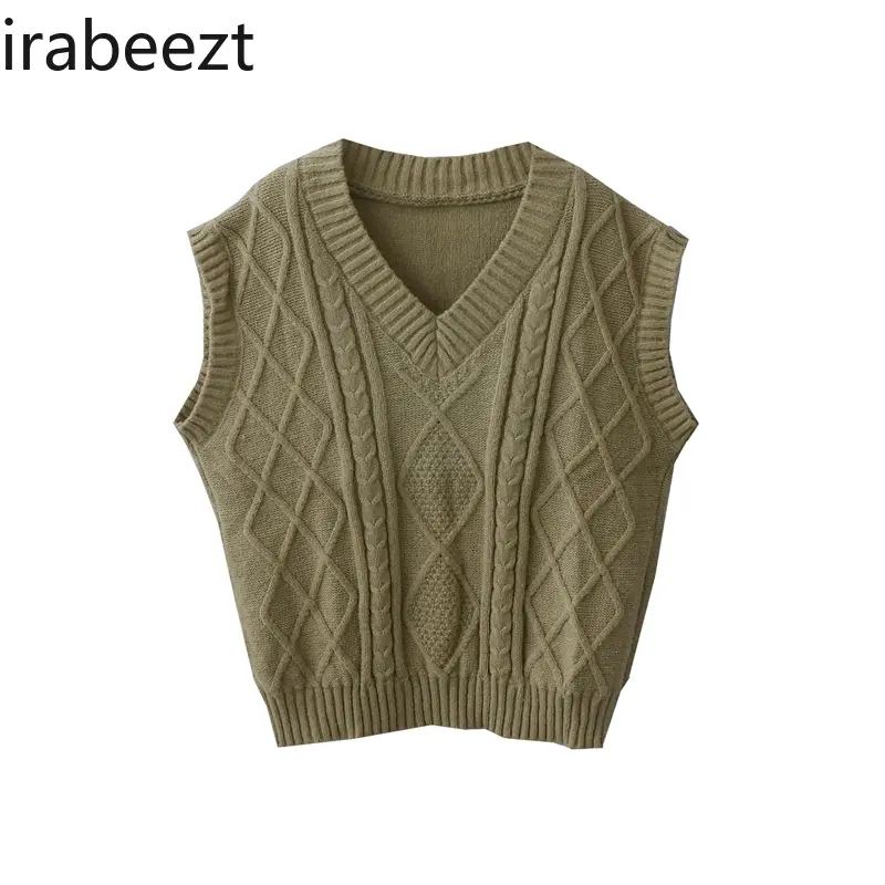Autumn New American Retro College Style Loose Casual V-neck Sweater Vest Women's Casual Daily Wear Waistcoat Colete Feminino