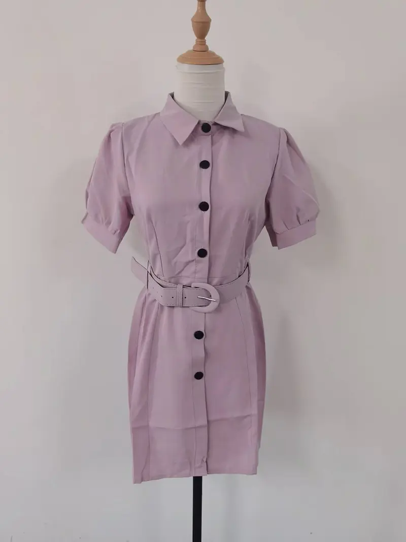French Style Waist-cinching Beautiful High-end Exquisite Robe Super Good-looking Cool Pink Shirt Dress for Women Summer