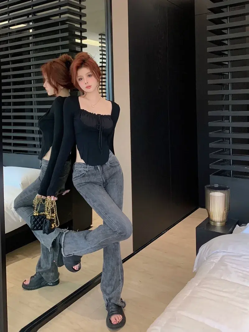 Chiffon Tops Long Sleeved Lapel Pleated Lace Up Women's Shirt Asymmetric Bows Solid Color Patchwork Womens Tops Slim Fit Blouses