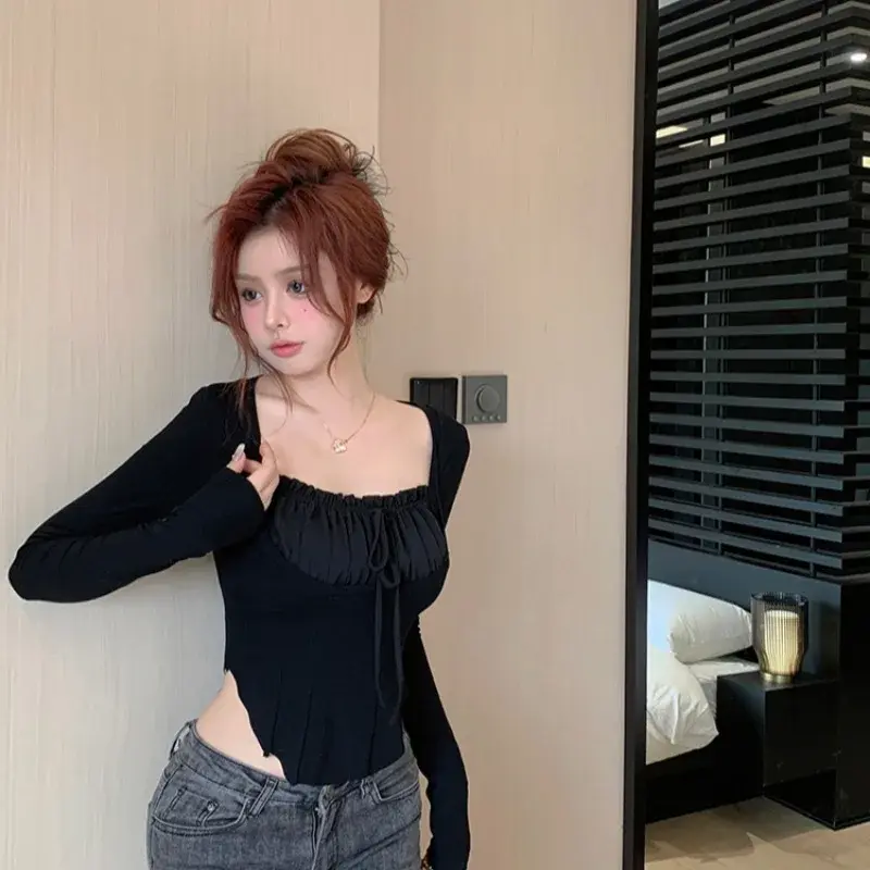Chiffon Tops Long Sleeved Lapel Pleated Lace Up Women's Shirt Asymmetric Bows Solid Color Patchwork Womens Tops Slim Fit Blouses