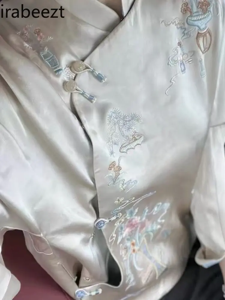 Beautiful Silver New Chinese Style Plate Button Jacket for Women 2025 New Spring High-end Chinese Clothes for Women