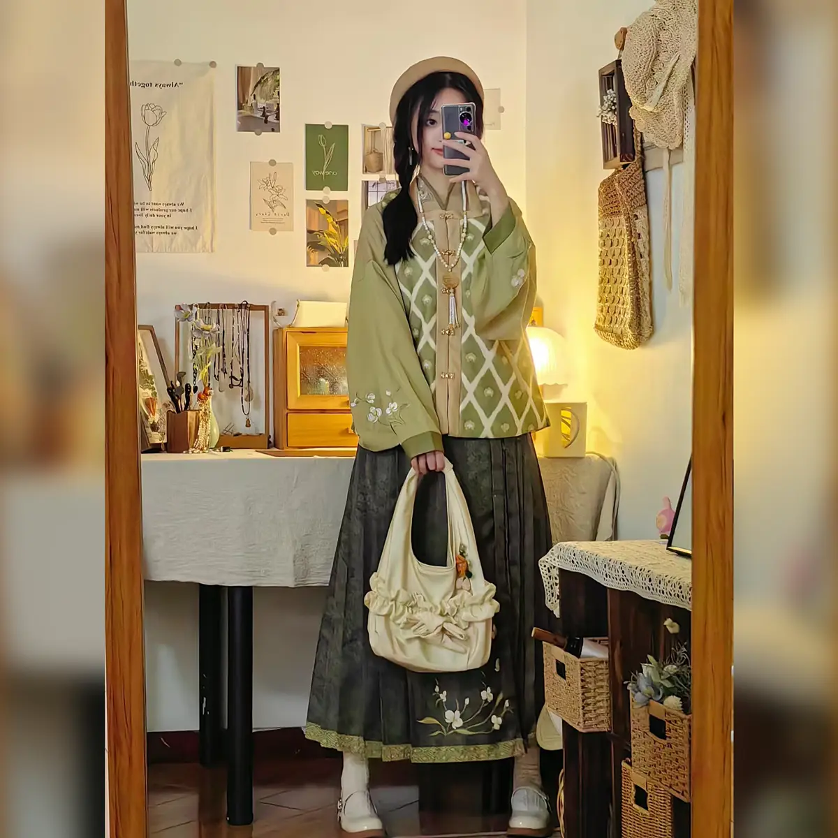 Ming System of Square Collar Than Jia Ming System of Thick Cashmere Hanfu Female Horse Skirt Autumn and Winter Tang Suit
