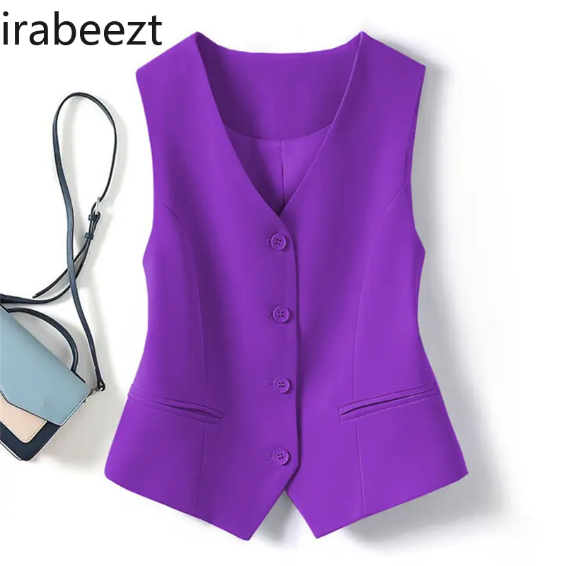 Blue Women's Waistcoat Vest Slim Fit Short Sleeveless Jacket for Layering Spring Autumn Fashion Outerwear