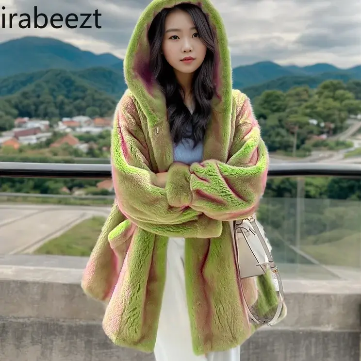 Hot Sale High-end Fur Imitation Mink Coat Socialite Hooded Fashion Casacos De Inverno Feminino 2024 Winter Jacket Women