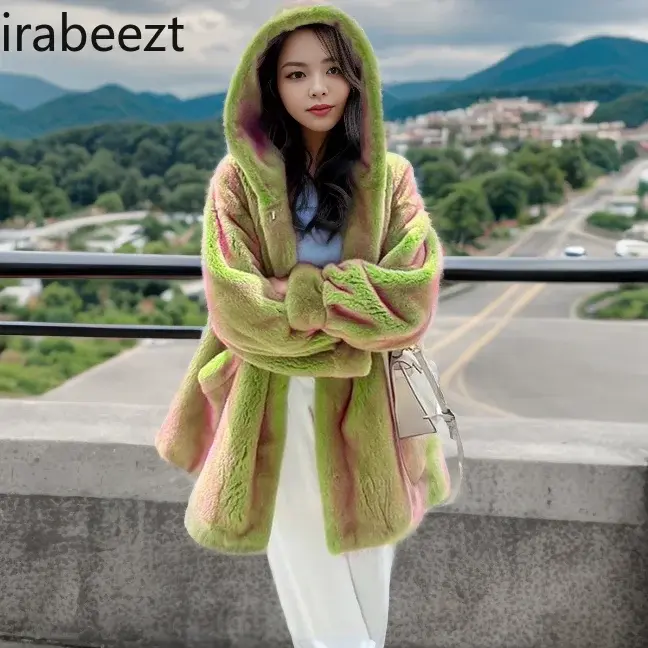 Hot Sale High-end Fur Imitation Mink Coat Socialite Hooded Fashion Casacos De Inverno Feminino 2024 Winter Jacket Women